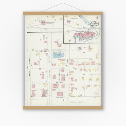 Old map wall art mockup — magnetic wood frame on white wall — Sanborn Fire Insurance Map from Charlottesville, Independent Cities, Virginia (1896), Sheet #0005