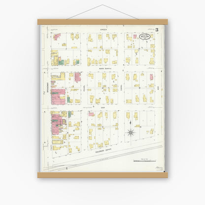 Old map wall art mockup — magnetic wood frame on white wall — Sanborn Fire Insurance Map from Butler, De Kalb County, Indiana (1907), Sheet #0003