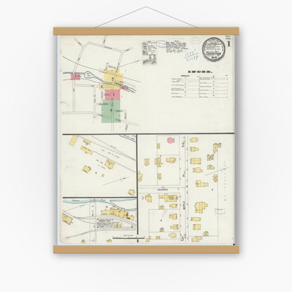 Old map wall art mockup — magnetic wood frame on white wall — Sanborn Fire Insurance Map from Cohocton, Steuben County, New York (1898), Sheet #0001