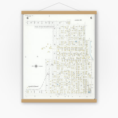 Old map wall art mockup — magnetic wood frame on white wall — Sanborn Fire Insurance Map from Buckeye Lake, Licking County, Ohio (1946), Sheet #0006