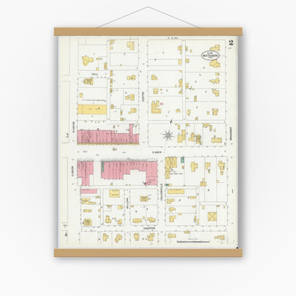 Old map wall art mockup — magnetic wood frame on white wall — Sanborn Fire Insurance Map from Whitesboro, Grayson County, Texas (1901), Sheet #0002