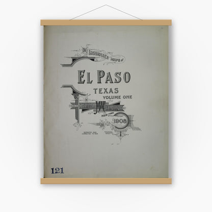 Old map wall art mockup — magnetic wood frame on white wall — Sanborn Fire Insurance Map from El Paso, El Paso County, Texas (1948), Sheet #0001
