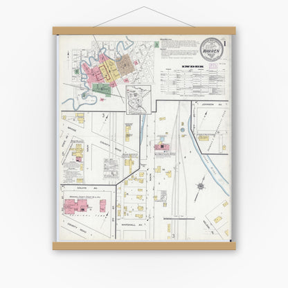 Old map wall art mockup — magnetic wood frame on white wall — Sanborn Fire Insurance Map from Warren, Marshall County, Minnesota (1915) - Complete Map Set