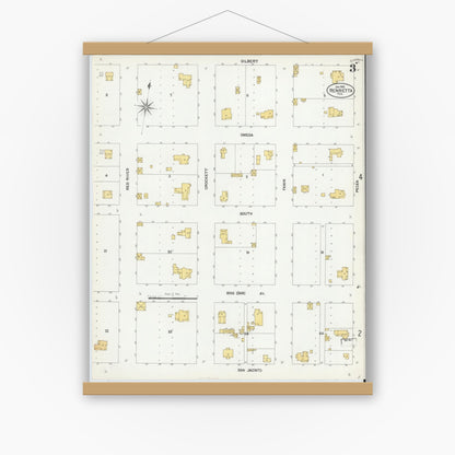 Old map wall art mockup — magnetic wood frame on white wall — Sanborn Fire Insurance Map from Henrietta, Clay County, Texas (1902), Sheet #0003