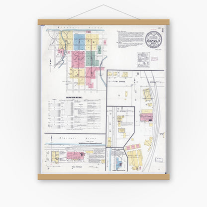 Old map wall art mockup — magnetic wood frame on white wall — Sanborn Fire Insurance Map from Boonville, Cooper County, Missouri (1910) - Complete Map Set