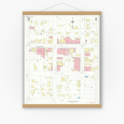 Old map wall art mockup — magnetic wood frame on white wall — Sanborn Fire Insurance Map from Waterville, Le Sueur County, Minnesota (1937), Sheet #0002
