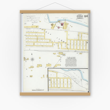 Old map wall art mockup — magnetic wood frame on white wall — Sanborn Fire Insurance Map from Escanaba, Delta County, Michigan (1899), Sheet #0024