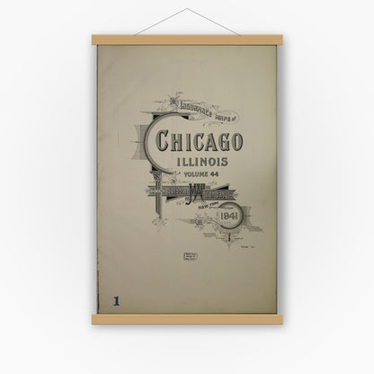 Old map wall art mockup — magnetic wood frame on white wall — Sanborn Fire Insurance Map from Chicago, Cook County, Illinois (1941), Sheet #0001