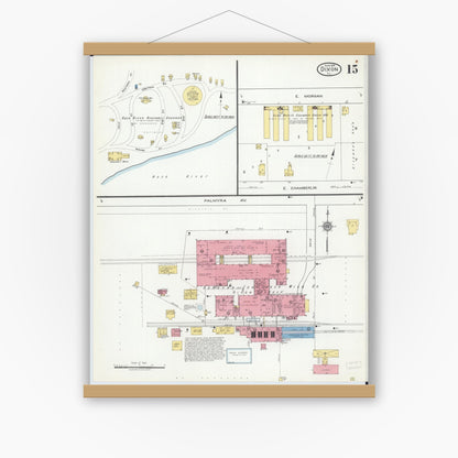 Old map wall art mockup — magnetic wood frame on white wall — Sanborn Fire Insurance Map from Dixon, Lee County, Illinois (1918), Sheet #0015