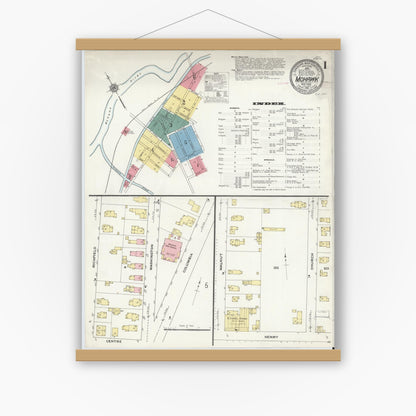 Old map wall art mockup — magnetic wood frame on white wall — Sanborn Fire Insurance Map from Mohawk, Herkimer County, New York (1910) - Complete Map Set