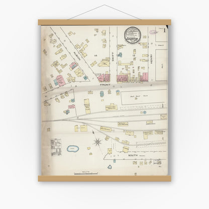 Old map wall art mockup — magnetic wood frame on white wall — Sanborn Fire Insurance Map from Edgerton, Rock County, Wisconsin (1886) - Complete Map Set