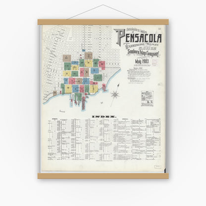 Old map wall art mockup — magnetic wood frame on white wall — Sanborn Fire Insurance Map from Pensacola, Escambia County, Florida (1903), Sheet #0001