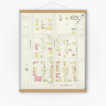 Old map wall art mockup — magnetic wood frame on white wall — Sanborn Fire Insurance Map from New Castle, Lawrence County, Pennsylvania (1894), Sheet #0004