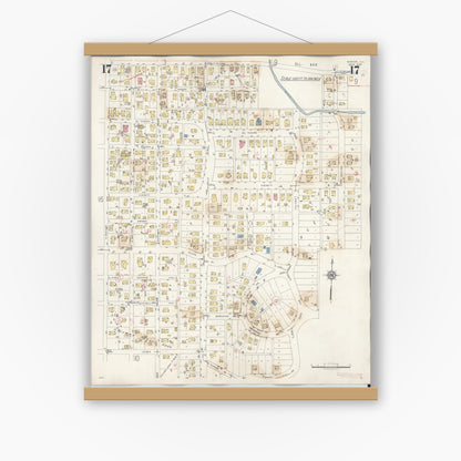 Old map wall art mockup — magnetic wood frame on white wall — Sanborn Fire Insurance Map from Marion, Williamson County, Illinois (1946), Sheet #0017