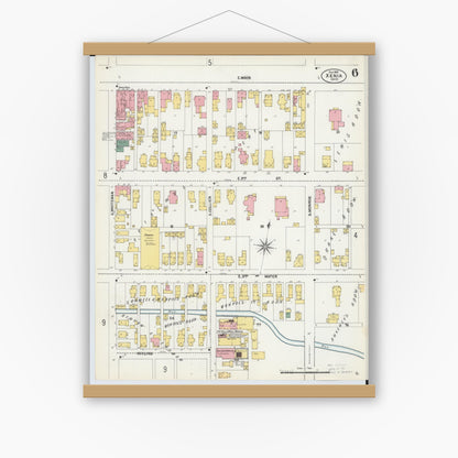 Old map wall art mockup — magnetic wood frame on white wall — Sanborn Fire Insurance Map from Xenia, Greene County, Ohio (1901), Sheet #0006
