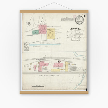 Old map wall art mockup — magnetic wood frame on white wall — Sanborn Fire Insurance Map from Montgomery, Lycoming County, Pennsylvania (1897), Sheet #0001
