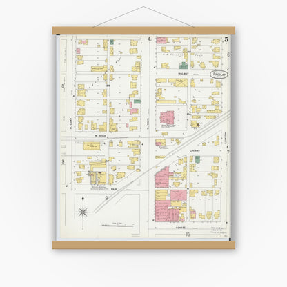 Old map wall art mockup — magnetic wood frame on white wall — Sanborn Fire Insurance Map from Findlay, Hancock County, Ohio (1901), Sheet #0005