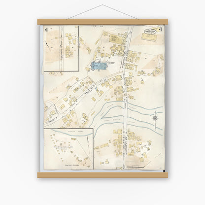 Old map wall art mockup — magnetic wood frame on white wall — Sanborn Fire Insurance Map from Waialua, Honolulu County, Hawaii (1957), Sheet #0004