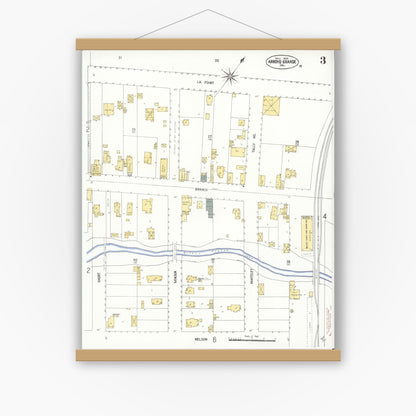 Old map wall art mockup — magnetic wood frame on white wall — Sanborn Fire Insurance Map from Arroyo Grande, San Luis Obispo County, California (1909), Sheet #0003