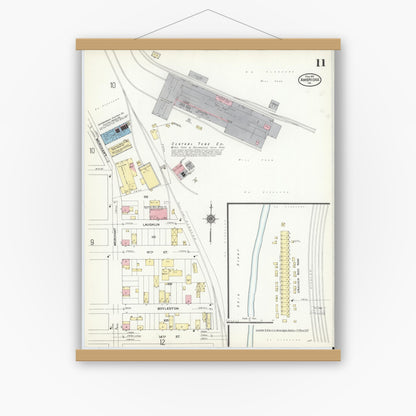 Old map wall art mockup — magnetic wood frame on white wall — Sanborn Fire Insurance Map from Ambridge, Beaver County, Pennsylvania (1911), Sheet #0011