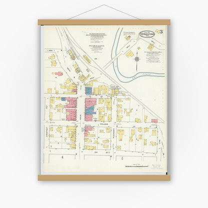 Old map wall art mockup — magnetic wood frame on white wall — Sanborn Fire Insurance Map from Fredericktown, Knox County, Ohio (1915), Sheet #0003