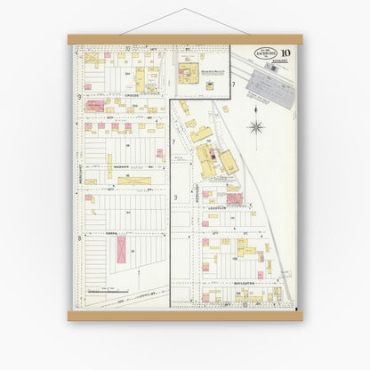 Old map wall art mockup — magnetic wood frame on white wall — Sanborn Fire Insurance Map from Ambridge, Beaver County, Pennsylvania (1905), Sheet #0010