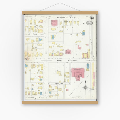 Old map wall art mockup — magnetic wood frame on white wall — Sanborn Fire Insurance Map from Beloit, Rock County, Wisconsin (1908), Sheet #0023