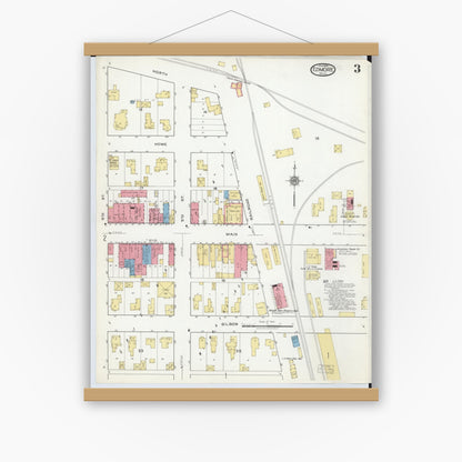 Old map wall art mockup — magnetic wood frame on white wall — Sanborn Fire Insurance Map from Edmore, Montcalm County, Michigan (1918), Sheet #0003
