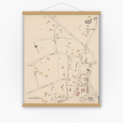Old map wall art mockup — magnetic wood frame on white wall — Sanborn Fire Insurance Map from Belmont, Middlesex County, Massachusetts (1922), Sheet #0021