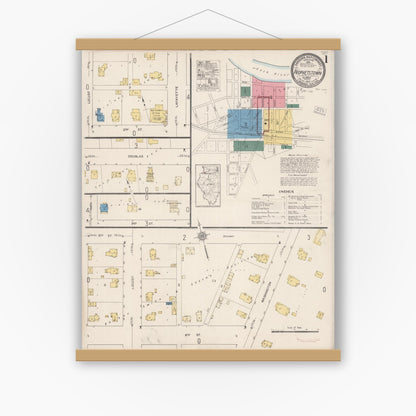 Old map wall art mockup — magnetic wood frame on white wall — Sanborn Fire Insurance Map from Prophetstown, Whiteside County, Illinois (1922) - Complete Map Set