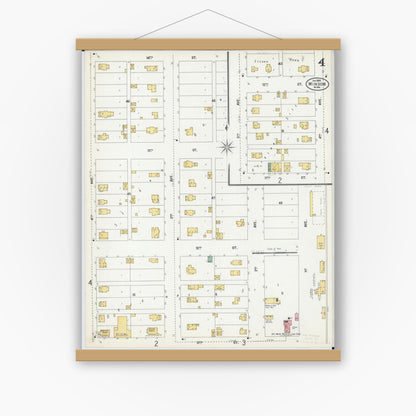 Old map wall art mockup — magnetic wood frame on white wall — Sanborn Fire Insurance Map from Windom, Cottonwood County, Minnesota (1900), Sheet #0004