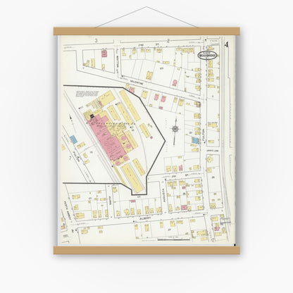 Old map wall art mockup — magnetic wood frame on white wall — Sanborn Fire Insurance Map from Woodbridge, Middlesex County, New Jersey (1916), Sheet #0004