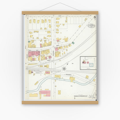 Old map wall art mockup — magnetic wood frame on white wall — Sanborn Fire Insurance Map from Leetonia, Columbiana County, Ohio (1903), Sheet #0003