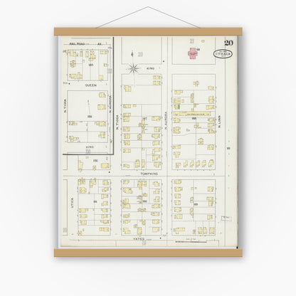 Old map wall art mockup — magnetic wood frame on white wall — Sanborn Fire Insurance Map from Ithaca, Tompkins County, New York (1893), Sheet #0020