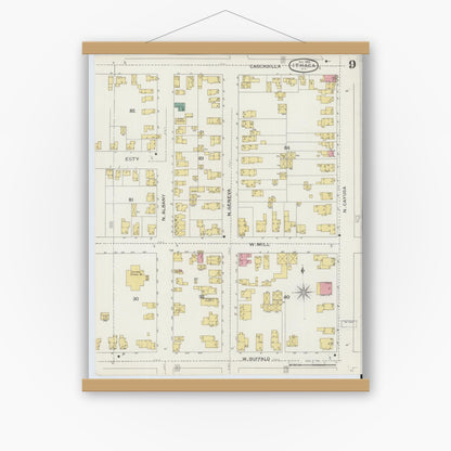 Old map wall art mockup — magnetic wood frame on white wall — Sanborn Fire Insurance Map from Ithaca, Tompkins County, New York (1893), Sheet #0009