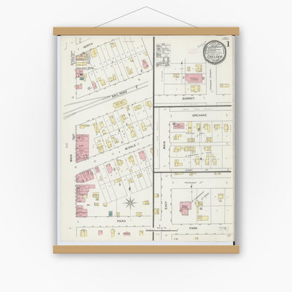 Old map wall art mockup — magnetic wood frame on white wall — Sanborn Fire Insurance Map from Chelsea, Washtenaw County, Michigan (1892) - Complete Map Set