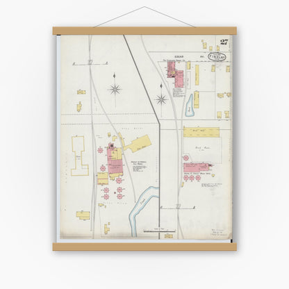 Old map wall art mockup — magnetic wood frame on white wall — Sanborn Fire Insurance Map from Findlay, Hancock County, Ohio (1895), Sheet #0027
