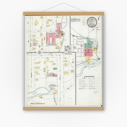 Old map wall art mockup — magnetic wood frame on white wall — Sanborn Fire Insurance Map from Rochester, Oakland County, Michigan (1900) - Complete Map Set