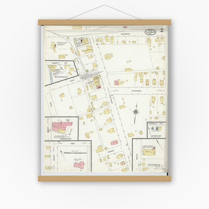 Old map wall art mockup — magnetic wood frame on white wall — Sanborn Fire Insurance Map from Leesburg, Highland County, Ohio (1911), Sheet #0002