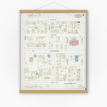 Old map wall art mockup — magnetic wood frame on white wall — Sanborn Fire Insurance Map from Canton, Stark County, Ohio (1891), Sheet #0005
