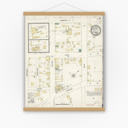 Old map wall art mockup — magnetic wood frame on white wall — Sanborn Fire Insurance Map from Hayward, Alameda County, California (1888) - Complete Map Set
