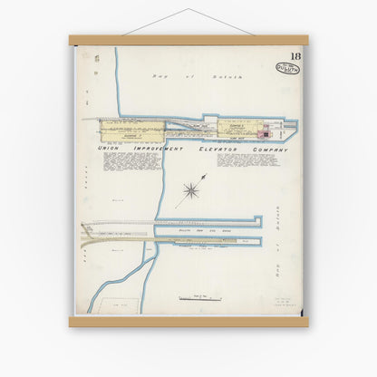 Old map wall art mockup — magnetic wood frame on white wall — Sanborn Fire Insurance Map from Duluth, Saint Louis County, Minnesota (1885), Sheet #0018