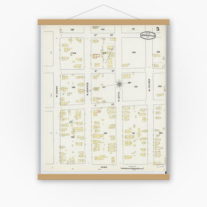 Old map wall art mockup — magnetic wood frame on white wall — Sanborn Fire Insurance Map from Jacksonville, Duval County, Florida (1891), Sheet #0005