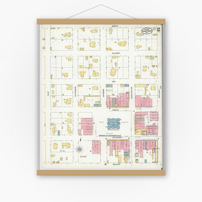 Old map wall art mockup — magnetic wood frame on white wall — Sanborn Fire Insurance Map from Kaufman, Kaufman County, Texas (1905), Sheet #0002