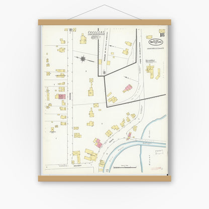 Old map wall art mockup — magnetic wood frame on white wall — Sanborn Fire Insurance Map from Waterford, Saratoga County, New York (1909), Sheet #0018