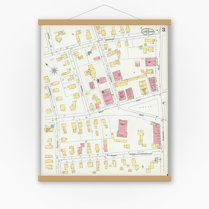 Old map wall art mockup — magnetic wood frame on white wall — Sanborn Fire Insurance Map from Leominster, Worcester County, Massachusetts (1901), Sheet #0003