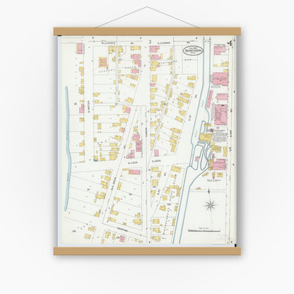 Old map wall art mockup — magnetic wood frame on white wall — Sanborn Fire Insurance Map from Miamisburg, Montgomery County, Ohio (1905), Sheet #0004