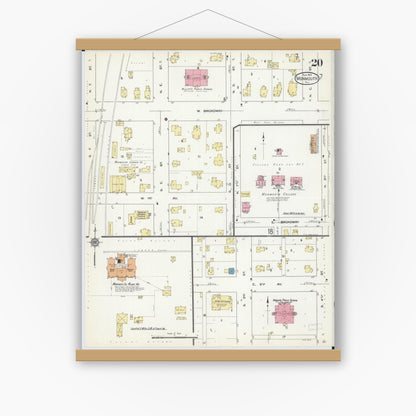 Old map wall art mockup — magnetic wood frame on white wall — Sanborn Fire Insurance Map from Monmouth, Warren County, Illinois (1913), Sheet #0020