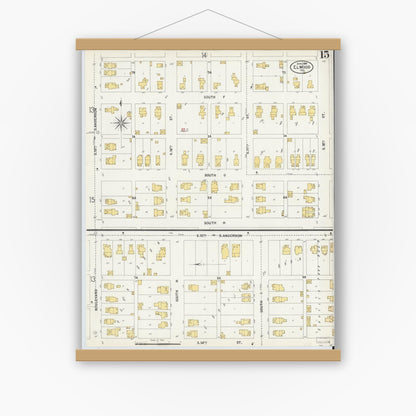 Old map wall art mockup — magnetic wood frame on white wall — Sanborn Fire Insurance Map from Elwood, Madison County, Indiana (1899), Sheet #0015