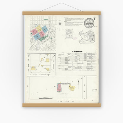 Old map wall art mockup — magnetic wood frame on white wall — Sanborn Fire Insurance Map from Hereford, Deaf Smith County, Texas (1913) - Complete Map Set